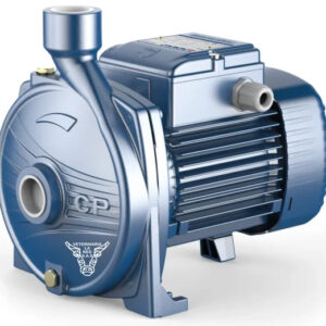 Metallic water pump with motor and inlet pipe.